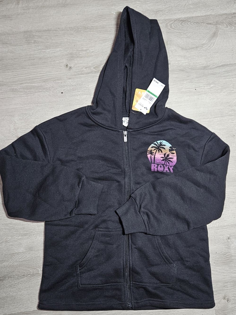 Roxy Girls' Black Zip-Up Hoodie with Sunset Graphic